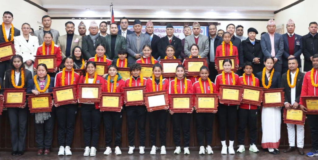 PM Oli gives away sports awards to various winners of international competitions