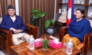 UML Chair Oli and former President Bhandari hold meeting